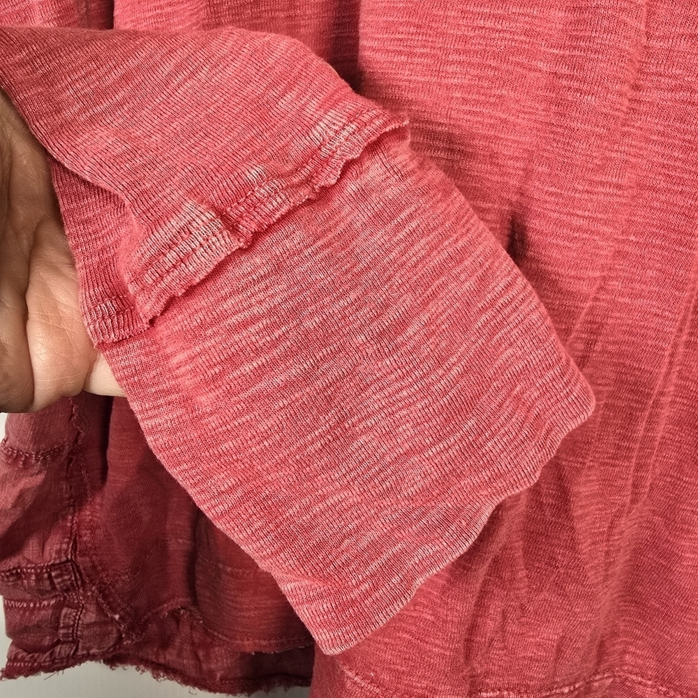 Pilcro Boho Henley Top Skater Streetwear Stretchy Distressed Faded Red Size L - Picture 6 of 14